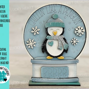 Winter Penguin Snow Globe Archivo intercambiable SVG, Glowforge, Bandeja escalonada LuckyHeartDesignsCo