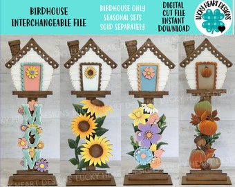 Birdhouse Interchangeable File SVG, Glowforge, Seasonal, Holiday Shapes, Spring, Bird house, LuckyHeartDesignsCo