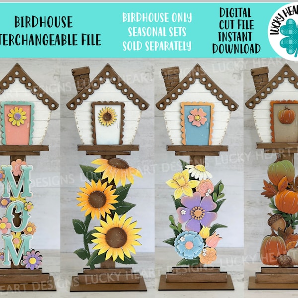 Nichoir fichier interchangeable SVG, Glowforge, saisonnier, formes de vacances, printemps, maison d'oiseau, LuckyHeartDesignsCo