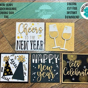 Neujahr austauschbare schiefe Zeichendatei SVG, abgestufte Tablett Glowforge, LuckyHeartDesignsCo