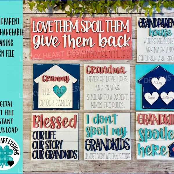 Grandparent Interchangeable Leaning Sign File SVG, Nana, Papa, Family, Gift, grandkids, Grandma, Grandpa, Glowforge, LuckyHeartDesignsCo