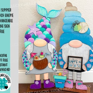 Beach Summer Tall Porch Interchangeable Leaning Sign Gnome File SVG, Glowforge Mermaid, LuckyHeartDesignsCo