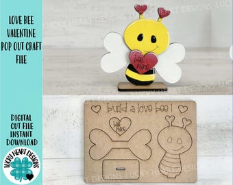 Love Bee Valentine POP OUT Craft Kit File SVG, Heart,  Glowforge, LuckyHeartDesignsCo