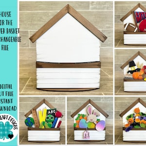 Casa para la cesta de flores Archivo intercambiable SVG, Signo de escritorio, Profesor, Escuela, Temporada, Vacaciones, Glowforge, LuckyHeartDesignsCo