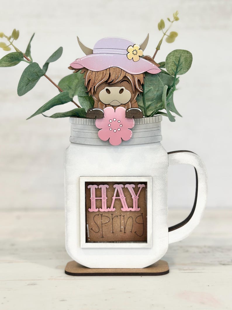 Highland Spring Mug Hugger File SVG, Glowforge Flower, Cow, Farm, Tiered Tray, Tray Decor, Plant Topper, Gift, LuckyHeartDesignsCo image 6