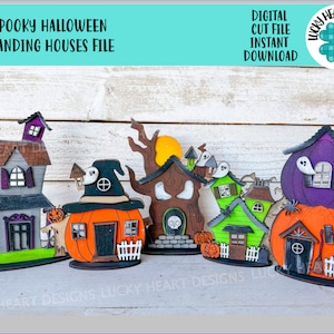 Spooky Halloween Standing Houses File SVG, Haunted, Glowforge, LuckyHeartDesignsCo