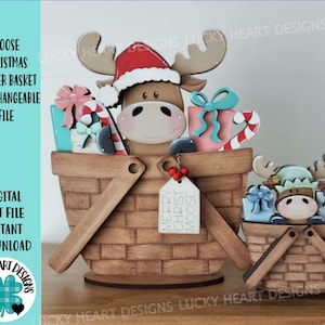 Eland kerst voor de bloemenmand verwisselbaar bestand SVG, TINY Santa Candy Cane Presents gelaagde lade, Glowforge, LuckyHeartDesignsCo