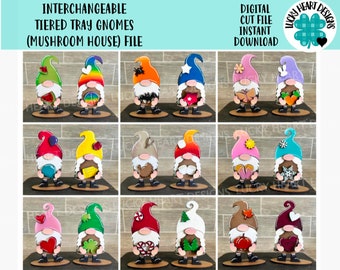 Interchangeable Tiered Tray Gnome (Mushroom House) File SVG, Glowforge, Tier Tray