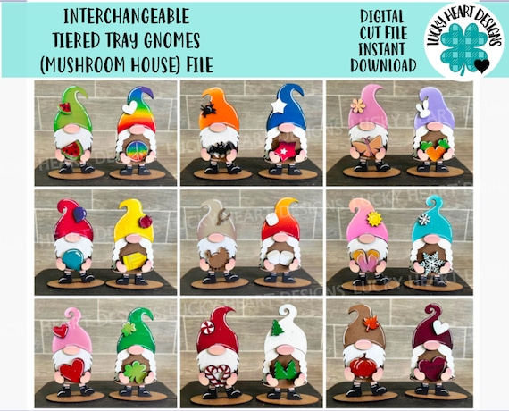 Interchangeable Tiered Tray Gnome (Mushroom House) File SVG, Glowforge, Tier Tray