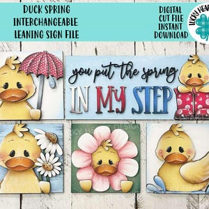 Cartello intercambiabile Duck Spring con simbolo pendente in formato SVG, stivali da pioggia, ombrello, margherita, fiore, vassoio a più livelli Glowforge, LuckyHeartDesignsCo