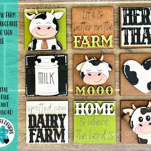 MINI Cow Interchangeable Leaning Sign File SVG, Farm Tiered Tray Glowforge, LuckyHeartDesignsCo