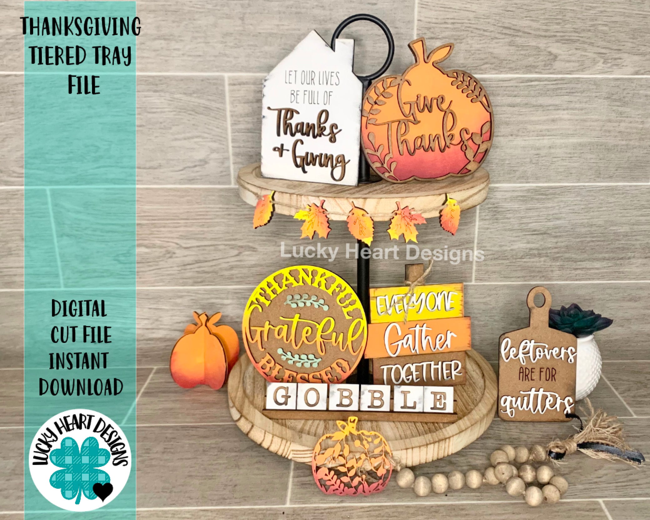 Thanksgiving Tiered Tray File SVG, Glowforge Laser, Thankful Fall Tie…