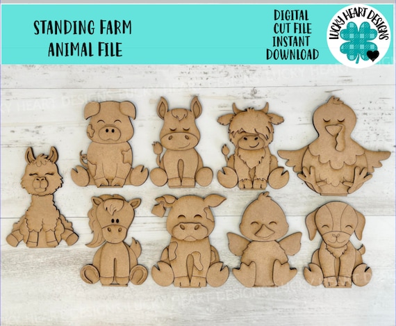 Standing Farm Animal File SVG, Zoo, Nursery, Circus, Highland Cow, Horse, Pig, Chicken, Goat Farm Tiered Tray Glowforge, LuckyHeartDesignsCo