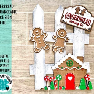 Gingerbread Interchangeable Fence Sign File SVG, Christmas Glowforge, LuckyHeartDesignCo