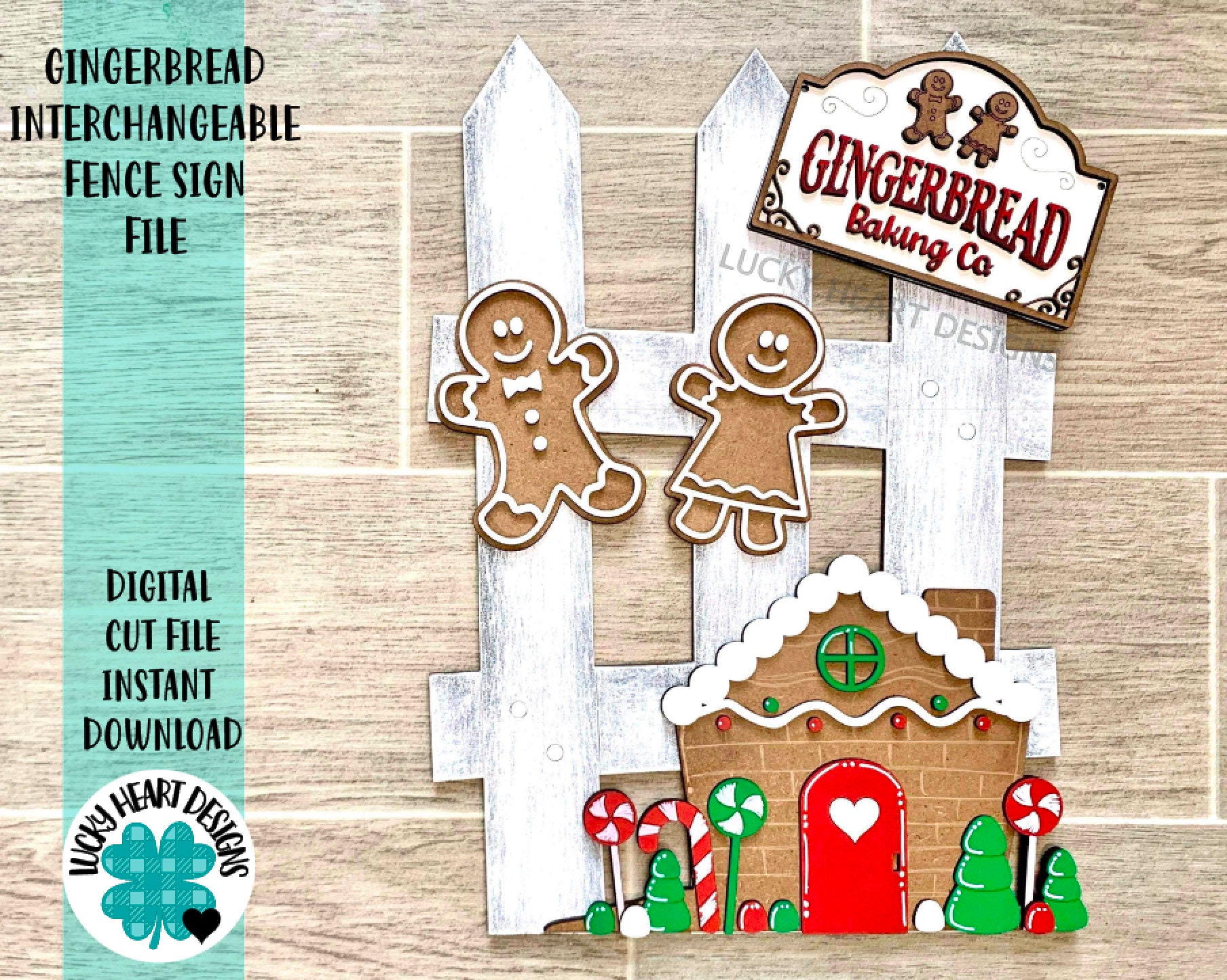 Gingerbread Interchangeable Fence Sign File SVG, Christmas Glowforge,…
