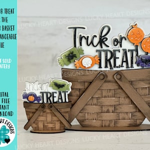 Trick or Treat voor de bloemenmand verwisselbaar bestand SVG, TINY Halloween, pompoenen, Glowforge, LuckyHeartDesignsCo