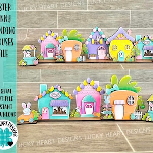 Fichier des maisons debout de lapin de Pâques SVG, Glowforge, LuckyHeartDesignsCo