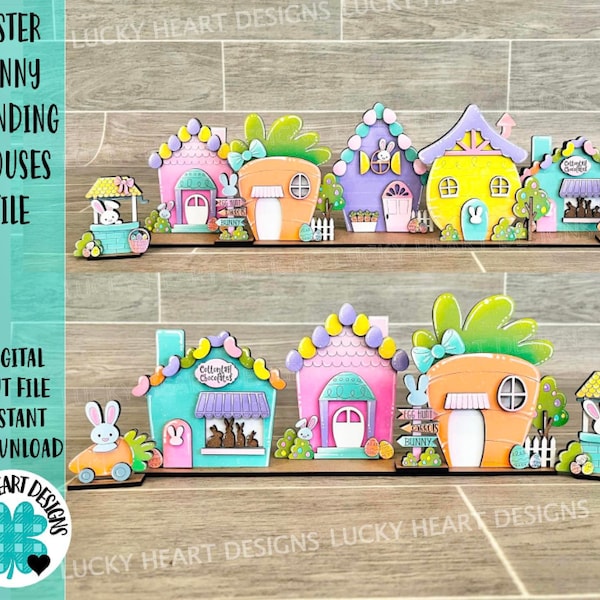 Easter Bunny Standing Houses File SVG, Glowforge, LuckyHeartDesignsCo