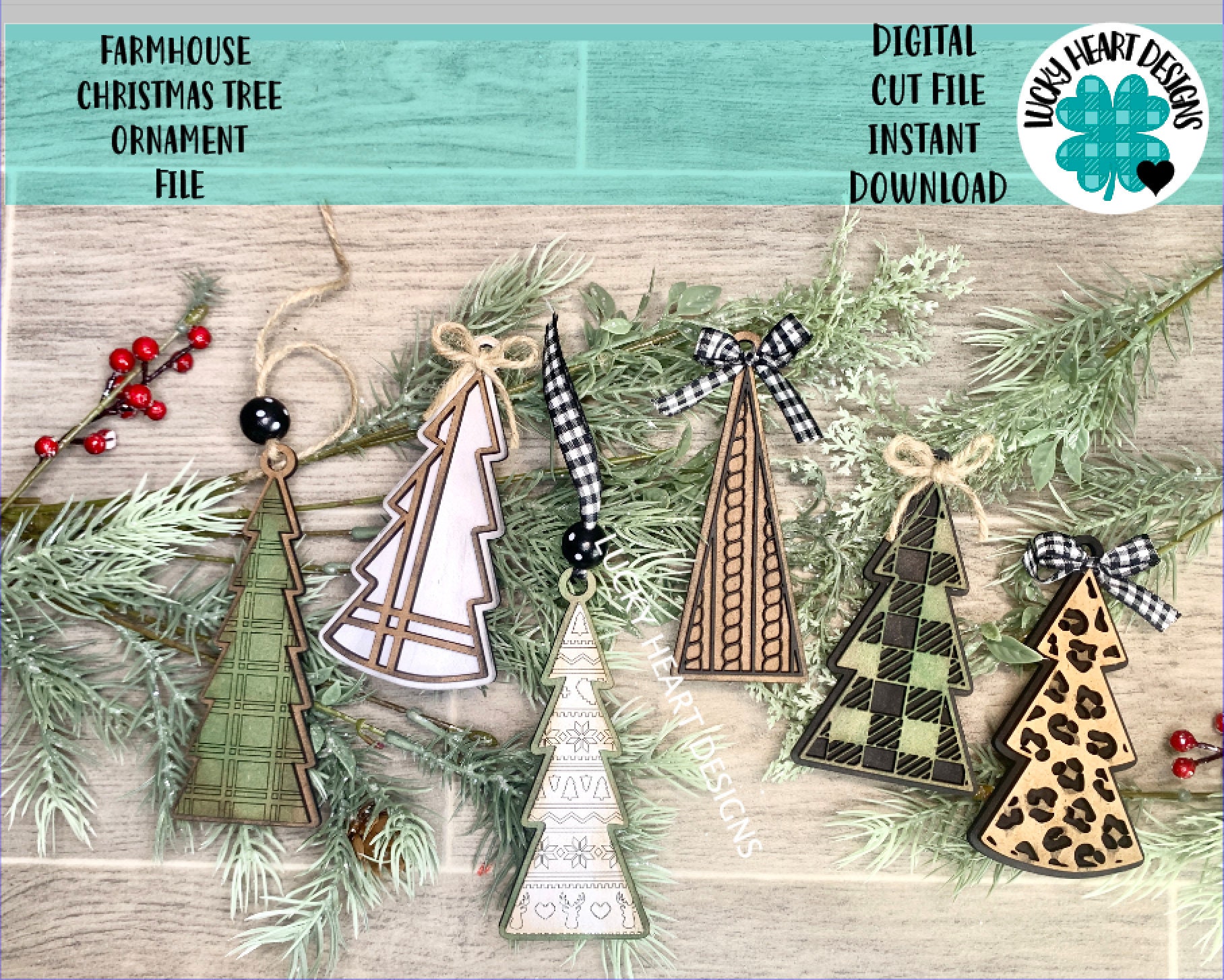 Farmhouse Christmas Tree Ornament File SVG, Holiday Glowforge, LuckyH…