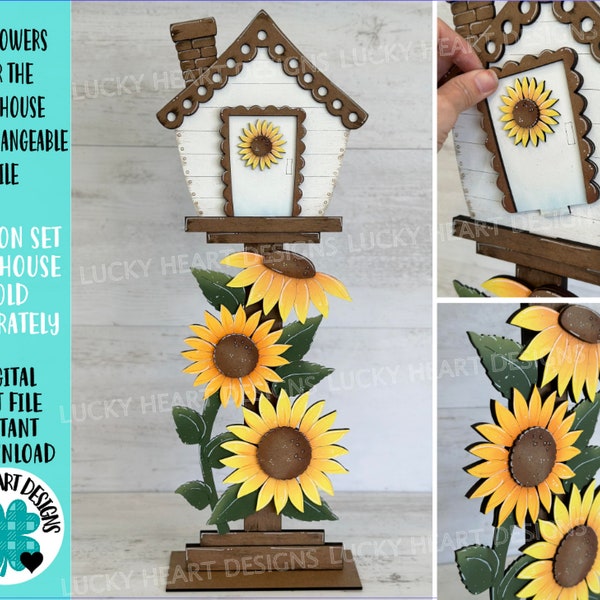 Sunflowers for the Birdhouse Interchangeable File SVG, Glowforge, Fall, Seasonal, Holiday Shapes, Spring, Bird house, LuckyHeartDesignsCo