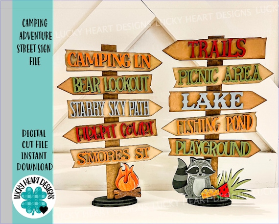 Camping Adventure Street Sign File SVG, Glowforge Summer