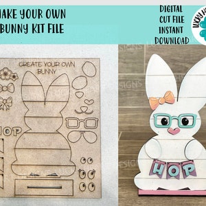 Créez votre propre fichier de kit lapin SVG, signe de Pâques Glowforge, LuckyHeartDesignsCo