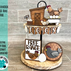 Farm Chicken Tiered Tray File SVG, Glowforge Tier Tray Farmhouse Decor, LuckyHeartDesignsCo