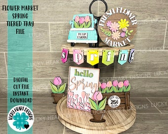 Flower Market Spring Tiered Tray File SVG, Tier Tray, LuckyHeartDesignsCo