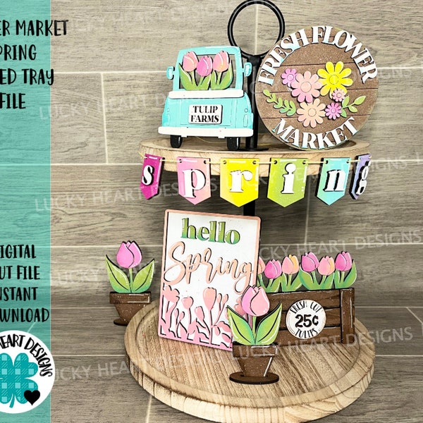 Flower Market Spring Tiered Tray File SVG, Tier Tray, LuckyHeartDesignsCo