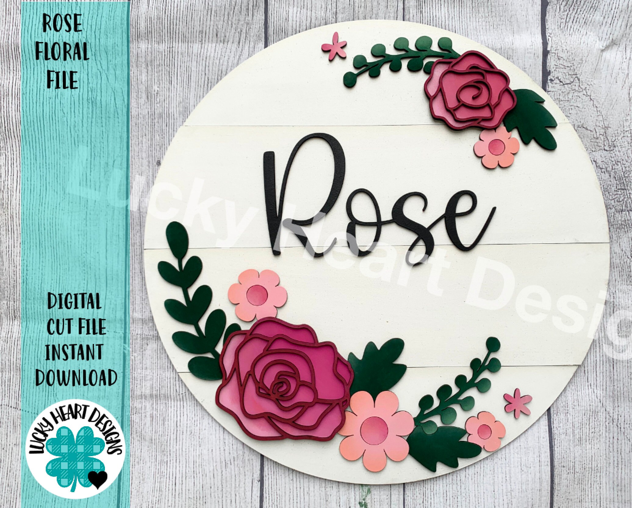 Rose Floral file SVG, Glowforge, Layered Flower,  Flower Round Name S…