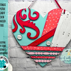 vintage Rustic Heart Door Hanger File SVG, Farmhouse Valentines Glowforge, LuckyHeartDesignsCo