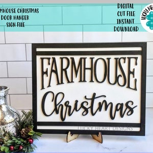 Farmhouse Christmas Door Hanger File SVG, Holiday sign Glowforge, LuckyHeartDesignsCo