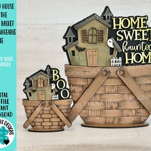 Spookhuis voor de bloemenmand verwisselbaar bestand SVG, TINY Halloween, pompoenen, Glowforge, LuckyHeartDesignsCo