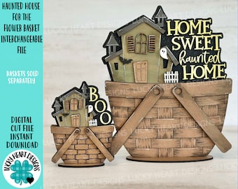 Haunted House For The Flower Basket Interchangeable File SVG, TINY Halloween, Pumpkins, Glowforge, LuckyHeartDesignsCo