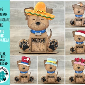 Cane Animale Cappelli Intercambiabili MINI File SVG, Segno Leaaning Stagionale, Vacanza, Animale Domestico, Vassoio a Livelli Fattoria Glowforge, LuckyHeartDesignsCo