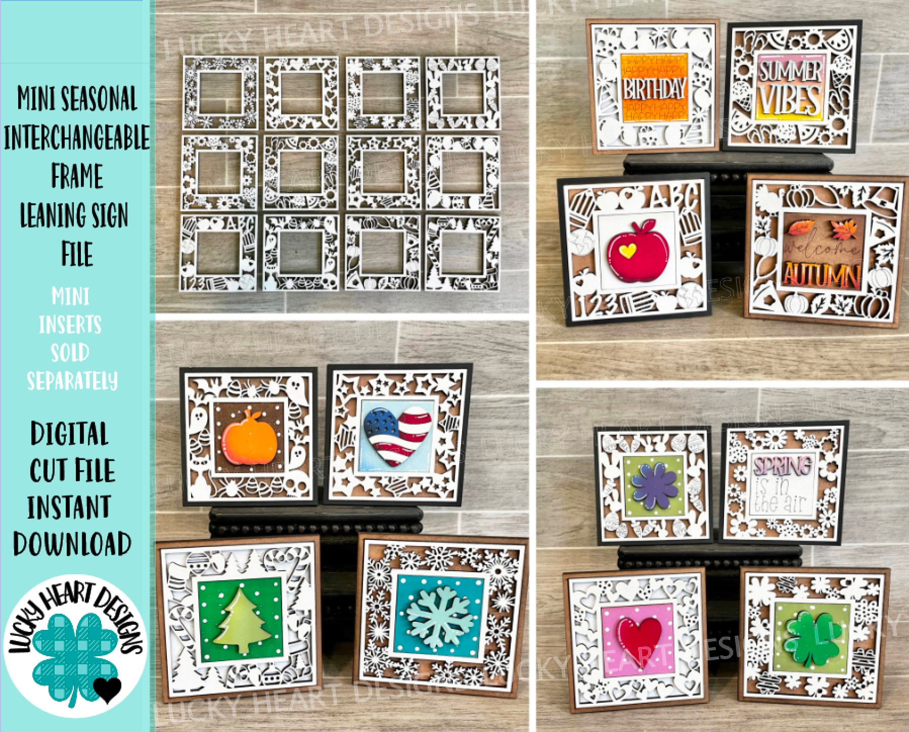 MINI Seasonal Interchangeable Frame Leaning Sign File SVG, Tiered Tray ...