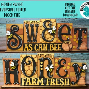 Archivo de bloque de letras reversible de pie dulce de miel SVG, abejorro de verano, bandeja escalonada Glowforge, LuckyHeartDesignsCo