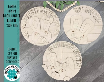 Easter Bunny Door Hanger Bundle File SVG, Glowforge, LuckyHeartDesignsCo