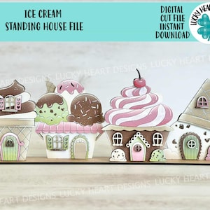 Eiscreme Stehende Häuser Datei SVG, Glowforge, Sommer, Waffel, Eisbecher, Cupcake, LuckyHeartDesignsCo