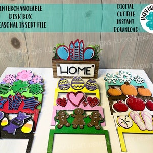 Arquivo sazonal de caixa de mesa intercambiável SVG, Glowforge, LuckyHeartDesignsCo