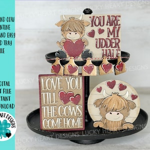 Highland Cow Valentines Quick and Easy Tiered Tray File SVG, Glowforge, LuckyHeartDesignsCo