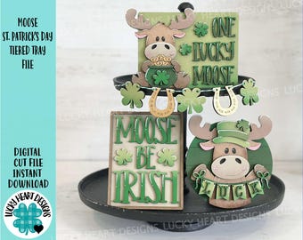 Moose St Patricks Day Quick and Easy Tiered Tray File SVG, Glowforge Clover, Leprechaun, LuckyHeartDesignsCo