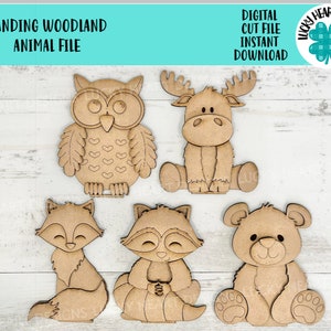 Fichier SVG animaux des bois debout, pépinière de zoo, cirque, forêt, hibou, orignal, renard, raton laveur, ours plateau à plusieurs niveaux Glowforge, LuckyHeartDesignsCo
