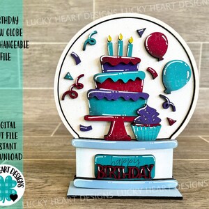 Geburtstag Schneekugel austauschbare Datei SVG, Glowforge, Tiered Tray LuckyHeartDesignsCo