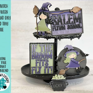 Cute Witch Halloween Quick and Easy Tiered Tray File SVG, Tier Tray, Trick or Treat,  Glowforge Laser, LuckyHeartDesignsCo