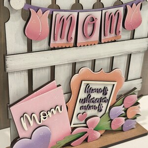 Mom Banner Holiday Door Sign Interchangeable File, SVG, Fence, Flowers, Tulips, Card, Mother's Day, Seasonal, Holiday, Welcome, glowforge image 4