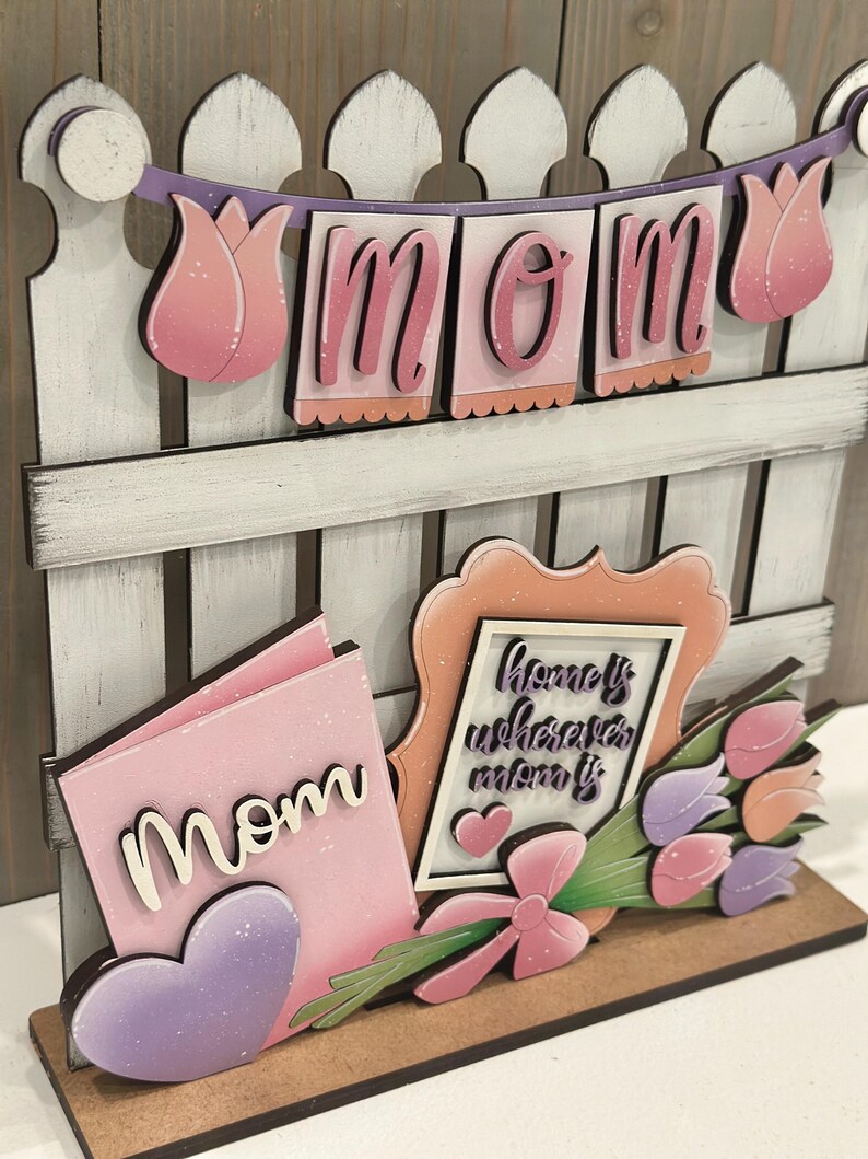 Mom Banner Holiday Door Sign Interchangeable File, SVG, Fence, Flowers, Tulips, Card, Mother's Day, Seasonal, Holiday, Welcome, glowforge image 4