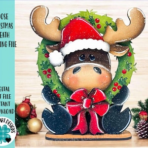 Corona navideña de alce en formato SVG, bandeja escalonada con bastones de caramelo de Papá Noel, Glowforge, LuckyHeartDesignsCo