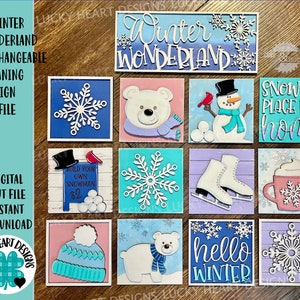 Winter Wonderland Interchangeable Leaning Sign File SVG, glowforge Snowman, Tiered Tray,  LuckyHeartDesignsCo