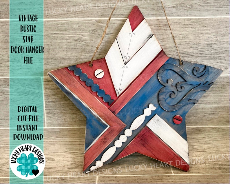 Vintage Rustic Star Door Hanger File SVG America Fourth of Etsy